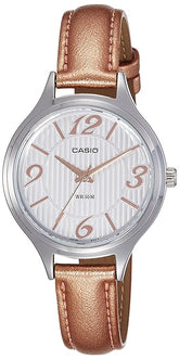 Casio, Women's Watch Fashion Collection Analog, White Dial Brown Leather Band, LTP-1393L-7A2VD